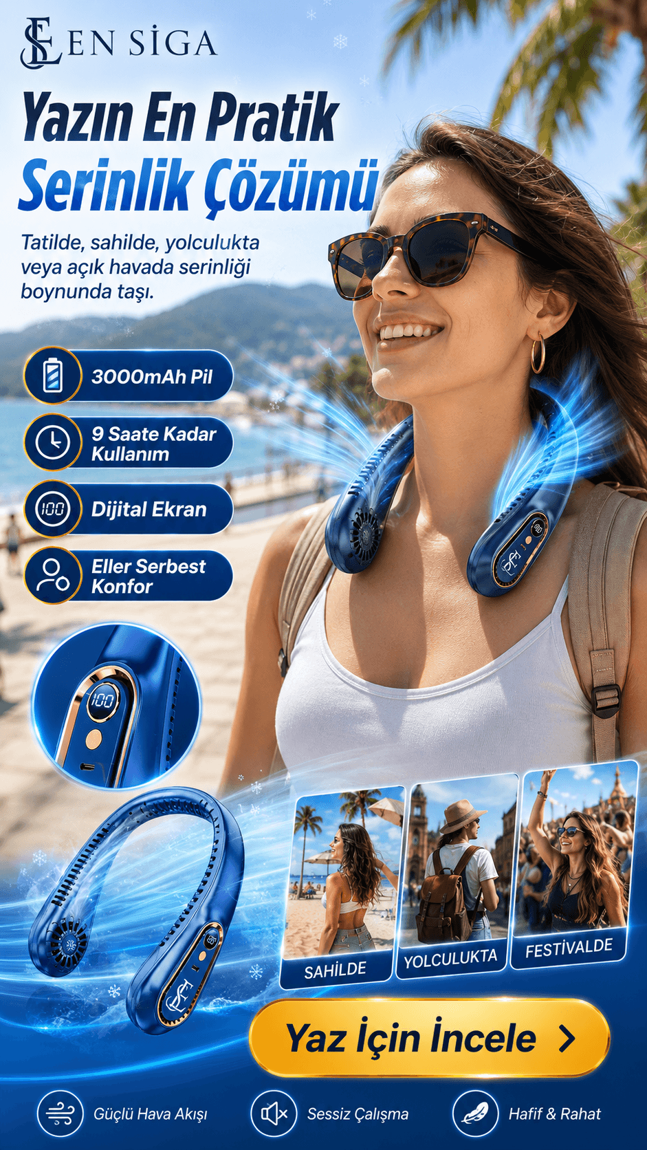 Taşınabilir boyun fanı için hazırlanan reklam kreatifi