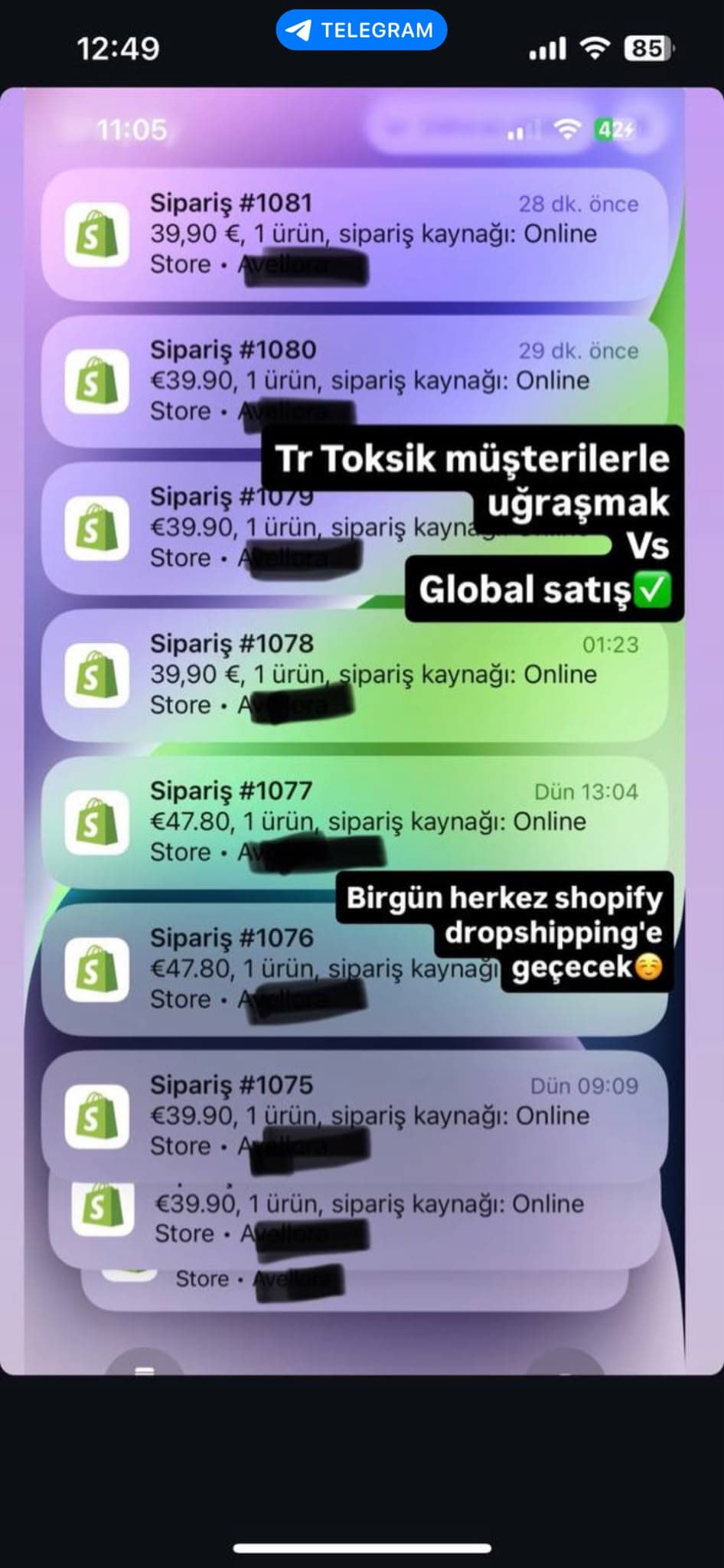 Avrupa'dan gelen EUR bazlı canlı sipariş bildirimleri