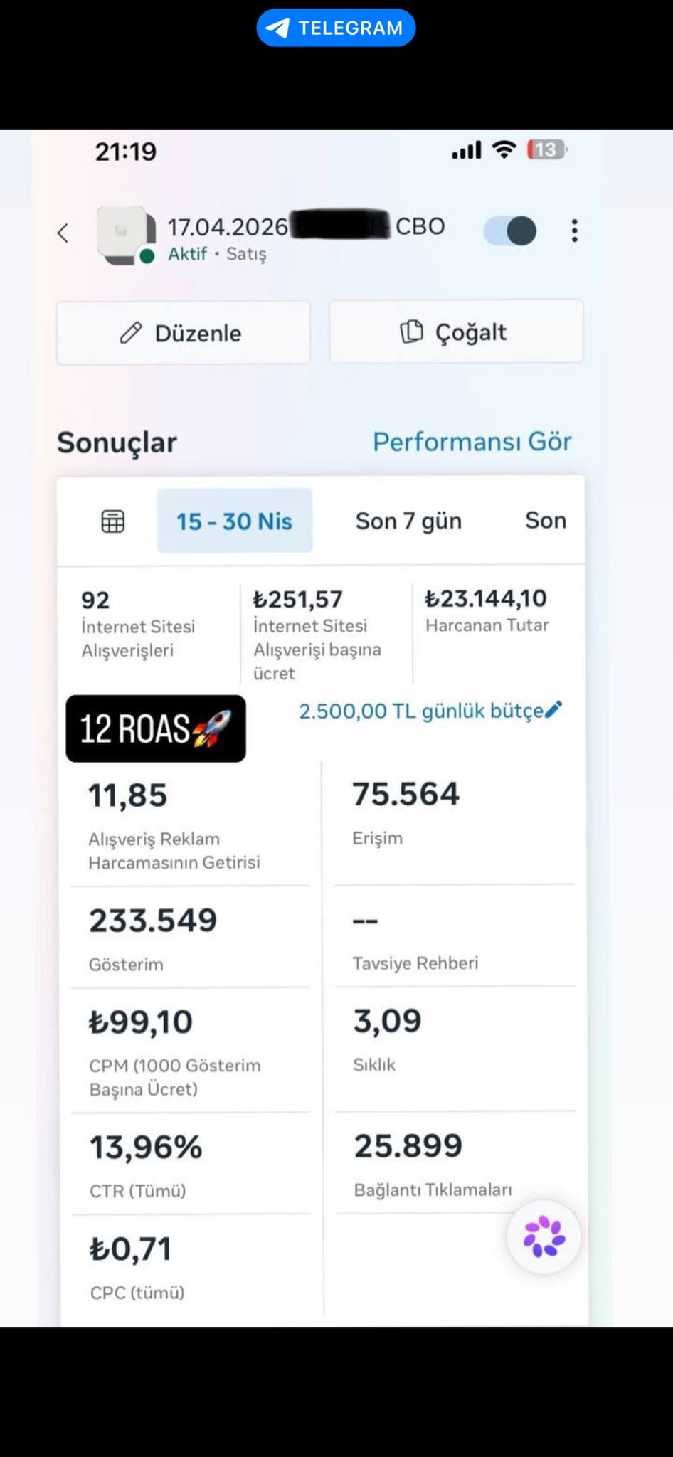 Meta Ads Manager: 12 ROAS, 92 internet sitesi alışverişi